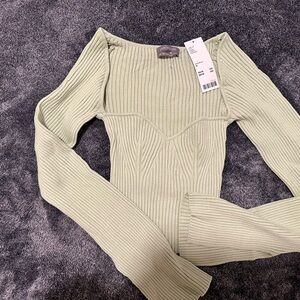 NWT Urban Outfitters Green Ribbed Long Sleeve Sweater (M)